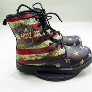 Army Veteran Boots US Mens 7.5 Ladies 10 American Flag Stars & Stripes Combat